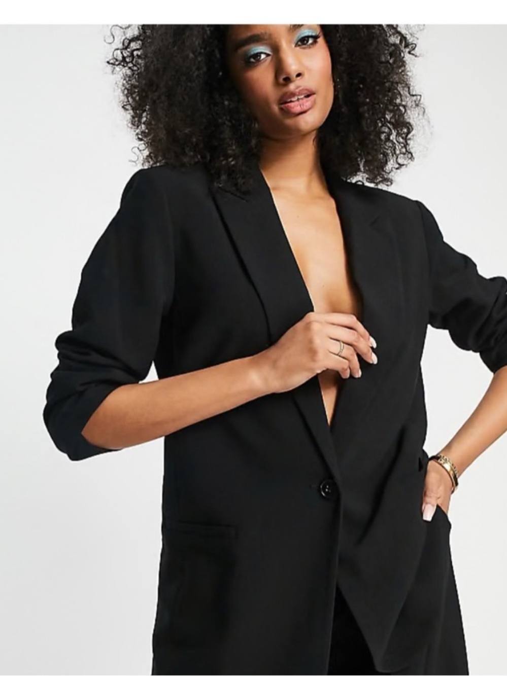 ASOS Black Longline Ruffled Hem Sleeve Blazer - 8